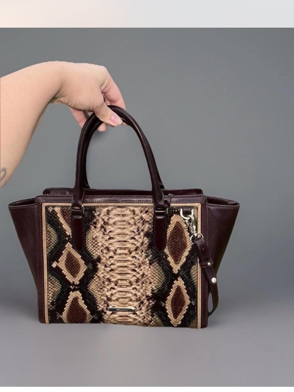 BRAHMIN Brown Snake-Print Tote Bag